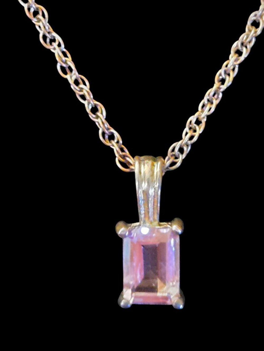 Sterling Silver Lavender Emerald Cut Necklace Stud Earring Set 925 Amethyst - Picture 3 of 11